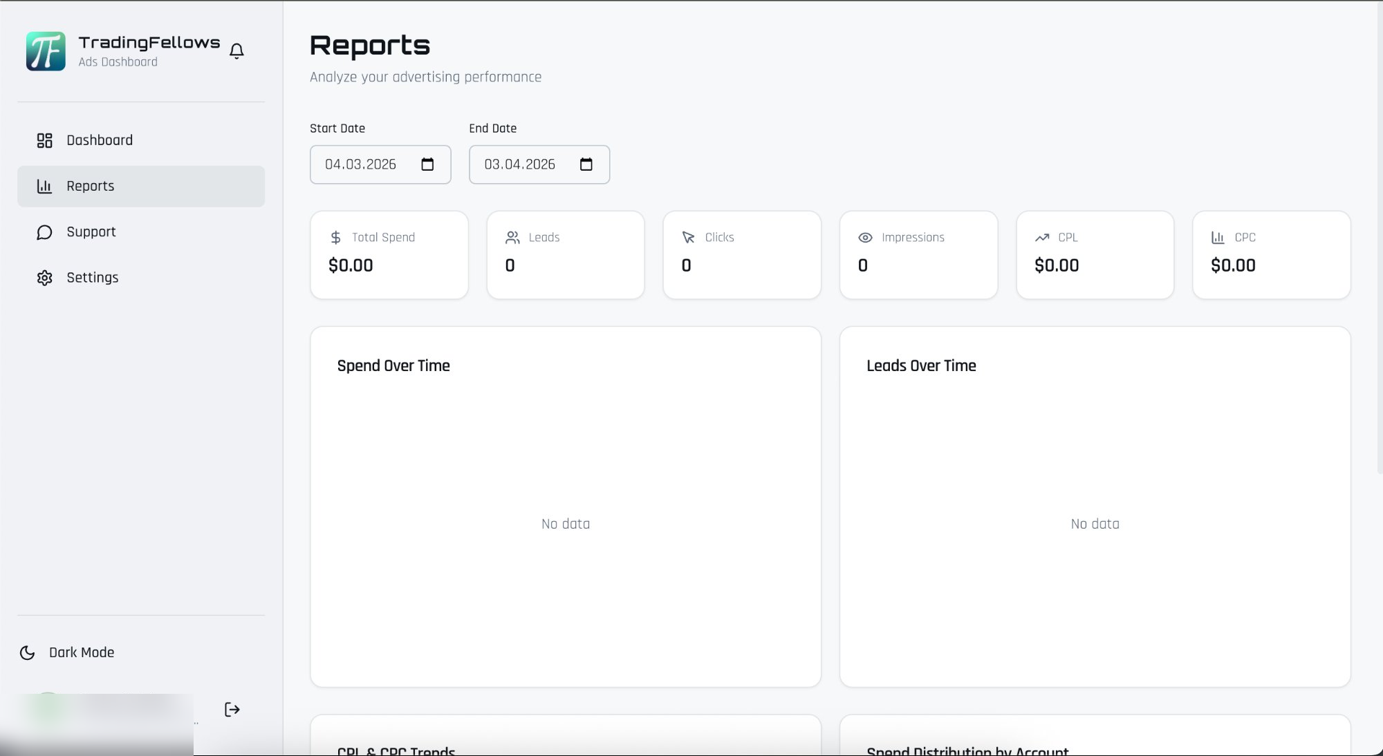 TradingFellows client reports dashboard
